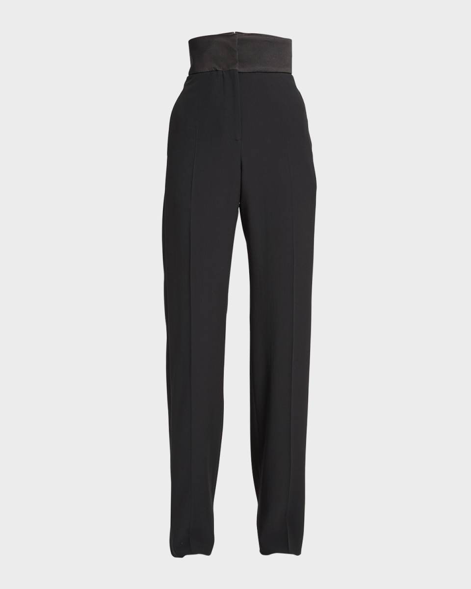 Narrow Bootcut Trousers with Satin Band